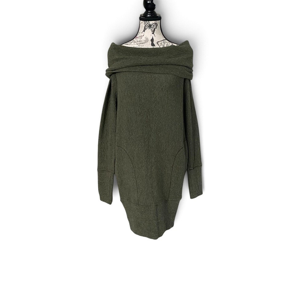 Lululemon Along the Way Dress Women XS Olive Green Off Shoulder Textured Pockets